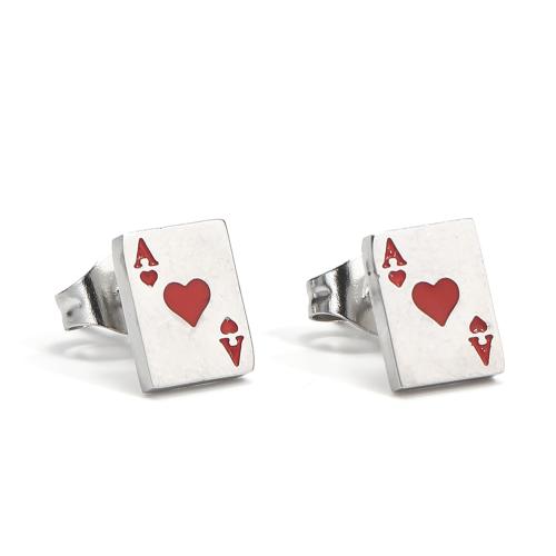Nehrđajućeg čelika Stud Naušnice, 304 nehrđajućeg čelika, Poker, modni nakit & bez spolne razlike & emajl, više boja za izbor, 6x12x1.30mm, Prodano By PC