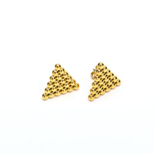 Stainless Steel Stud Earrings, 304 Stainless Steel, Triangle, Vacuum Ion Plating, fashion jewelry & for woman, golden, 16x18mm, Sold By Pair