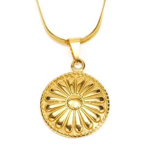 Stainless Steel Jewelry Necklace, 304 Stainless Steel, Flower, Vacuum Ion Plating, fashion jewelry & for woman, golden, 26x39mm, Length:Approx 45 cm, Sold By PC
