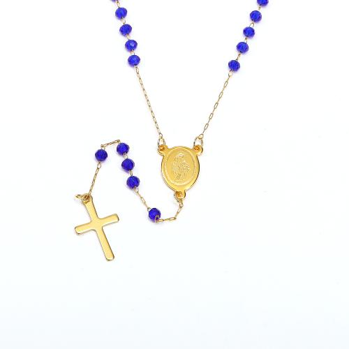 Edelstahl Schmuck Halskette, 304 Edelstahl, mit Glasperlen, Kreuz, Modeschmuck & für Frau, 12x20mm, Länge:53 cm, verkauft von PC