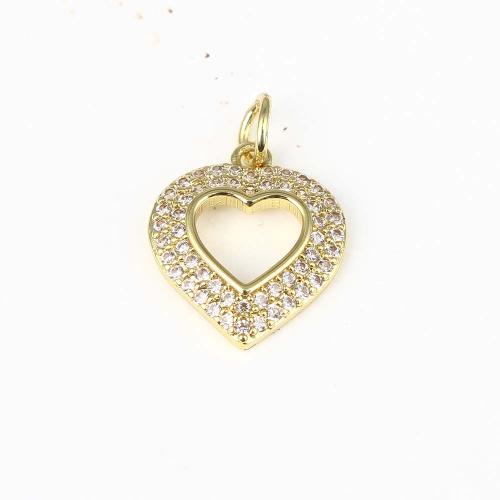 Cubic Zirconia Micro Pave Brass Pendant, Heart, gold color plated, DIY & micro pave cubic zirconia, more colors for choice, nickel, lead & cadmium free, 15.60x13.50x2.50mm, Sold By PC