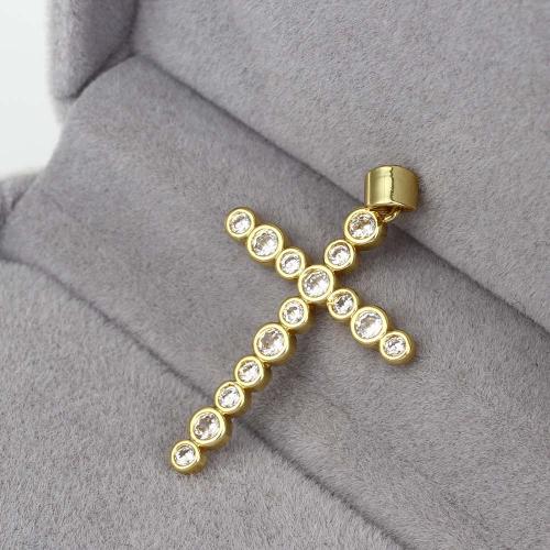 Cubic Zirconia Micro Pave Brass Pendant, Cross, gold color plated, DIY & micro pave cubic zirconia, nickel, lead & cadmium free, 30.20x21.50x2.30mm, Sold By PC