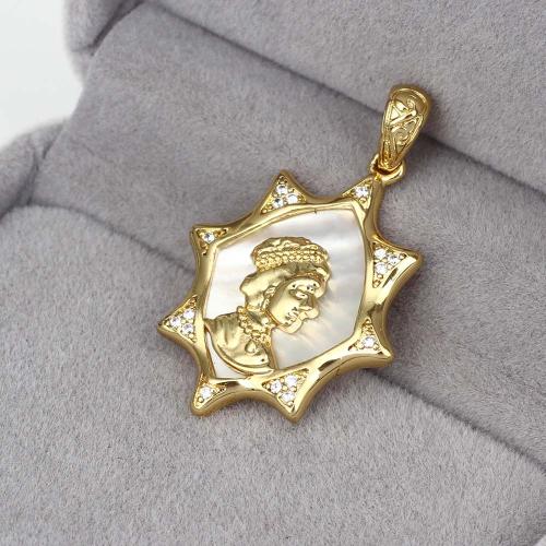 Brass Jewelry Pendants, with Shell, gold color plated, DIY, nickel, lead & cadmium free, 30.80x23.70x3.70mm, Sold By PC