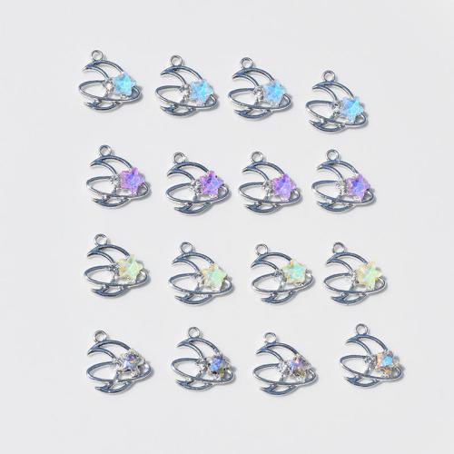 Zinc Alloy Pendants Moon and Star plated DIY & micro pave cubic zirconia nickel lead & cadmium free Sold By Bag