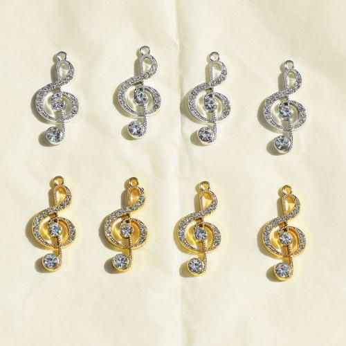 Tibetan Style Rhinestone Pendants, Music Note, plated, DIY & with rhinestone, more colors for choice, nickel, lead & cadmium free, 13x28mm, 10PCs/Bag, Sold By Bag