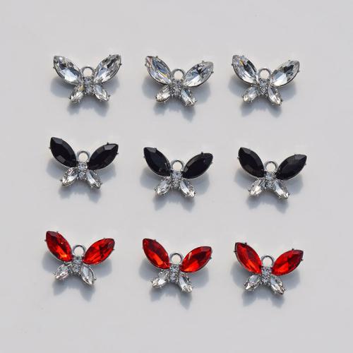 Tibetan Style Rhinestone Pendants, Butterfly, plated, DIY & with rhinestone, more colors for choice, nickel, lead & cadmium free, 19x13mm, 10PCs/Bag, Sold By Bag