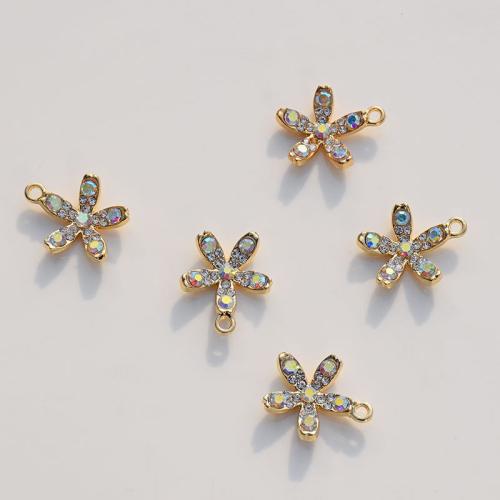 Tibetan Style Rhinestone Pendants, Flower, plated, DIY & with rhinestone, more colors for choice, nickel, lead & cadmium free, 16x19mm, 10PCs/Bag, Sold By Bag