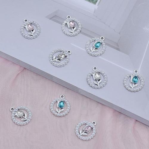 Tibetan Style Rhinestone Pendants, with Plastic Pearl, plated, DIY & with rhinestone, more colors for choice, nickel, lead & cadmium free, 17x20mm, 10PCs/Bag, Sold By Bag