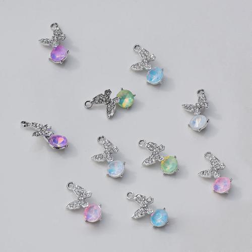 Tibetan Style Rhinestone Pendants, Butterfly, plated, DIY & with rhinestone, more colors for choice, nickel, lead & cadmium free, 12x25mm, 10PCs/Bag, Sold By Bag