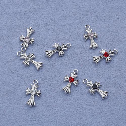 Tibetan Style Rhinestone Pendants, Cross, plated, DIY & with rhinestone, more colors for choice, nickel, lead & cadmium free, 12x23mm, 10PCs/Bag, Sold By Bag