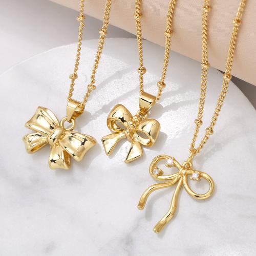 Cubic Zircon Micro Pave Brass Necklace, Bowknot, gold color plated, fashion jewelry & different designs for choice & micro pave cubic zirconia, golden, nickel, lead & cadmium free, Sold By PC
