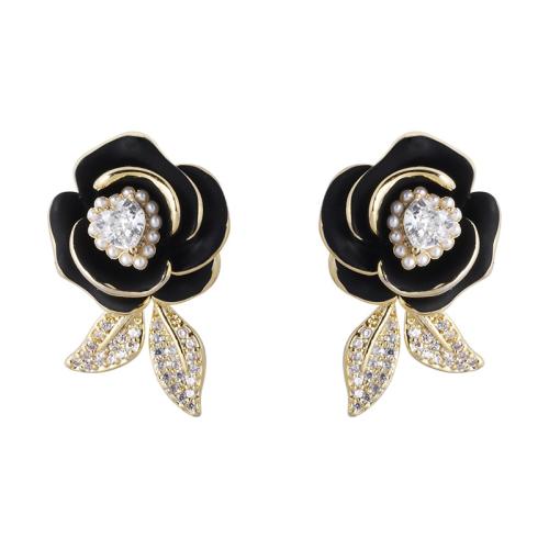 Cubic Zirconia Micro Pave Brass Earring, Flower, plated, fashion jewelry & micro pave cubic zirconia, more colors for choice, nickel, lead & cadmium free, 24mm, Sold By Pair