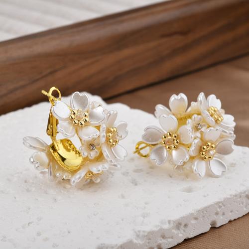 Brass Stud Earring with Acrylic Flower plated fashion jewelry nickel lead & cadmium free 28mm Sold By Pair
