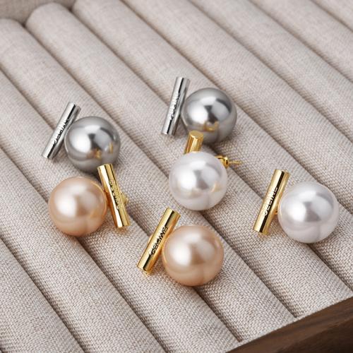 Brass Stud Earring, with Plastic Pearl, plated, fashion jewelry, more colors for choice, nickel, lead & cadmium free, 15x17mm, Sold By Pair