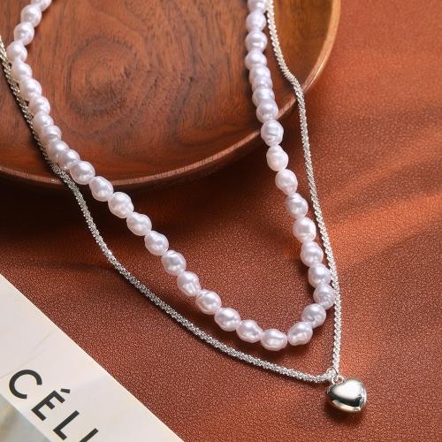 Collier de bijoux en alliage de zinc, avec perle de plastique, Double couche & bijoux de mode & pour femme, blanc, Vendu par PC