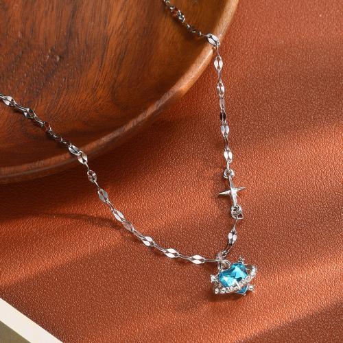 Collar de Aleación de Zinc, con Cristal, con 5cm extender cadena, Joyería & para mujer, color original, longitud:43.5 cm, Vendido por Set