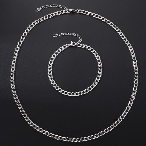Zinc Alloy Jewelry Sets bracelet & necklace plated 2 pieces & fashion jewelry & for man Sold By Set