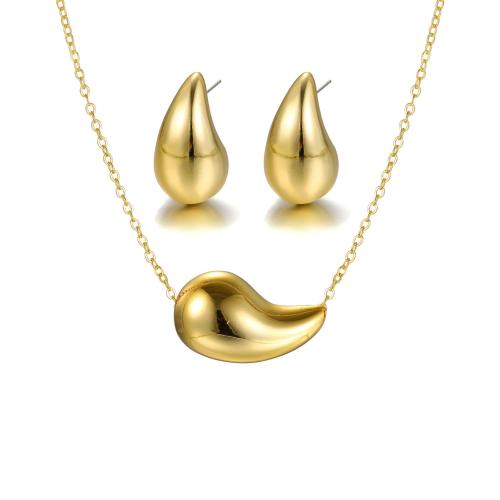 Conjuntos de joyería de aleación de zinc, Pendiente de stud & herramienta collar hilado telar, 2 piezas & para mujer, dorado, Vendido por Set