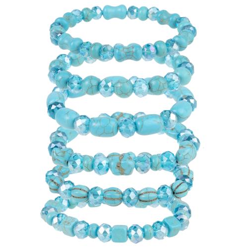 Bracelets de cristal, avec turquoise & fil élastique, fait à la main, bijoux de mode & unisexe & styles différents pour le choix, Longueur:6.7-9.4 cm, Vendu par fixé