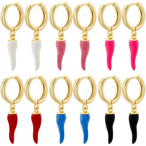 Huggie Hoop Drop Earring, Brass, plated, for woman & enamel, more colors for choice, Sold By Pair