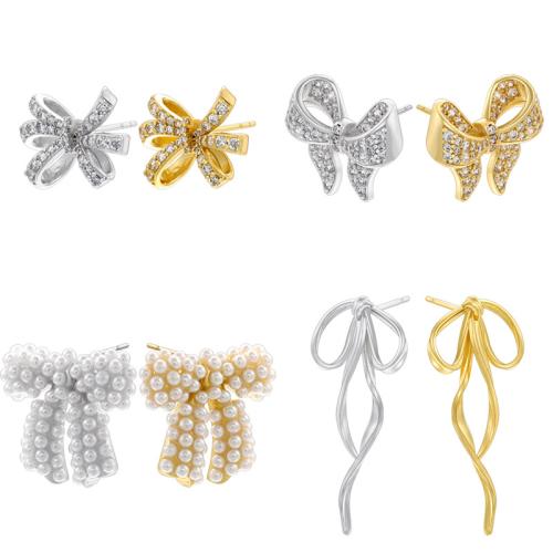 Cubic Zirconia Micro Pave Brass Earring, with Plastic Pearl, plated, different styles for choice & micro pave cubic zirconia & for woman, more colors for choice, Sold By Pair