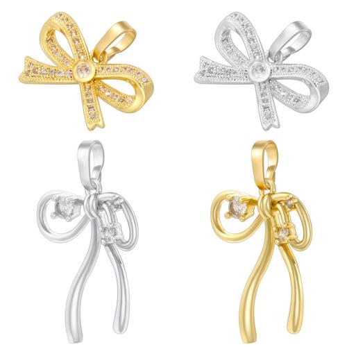 Cubic Zirconia Micro Pave Brass Pendant, Bowknot, plated, DIY & different styles for choice & micro pave cubic zirconia, more colors for choice, Sold By PC