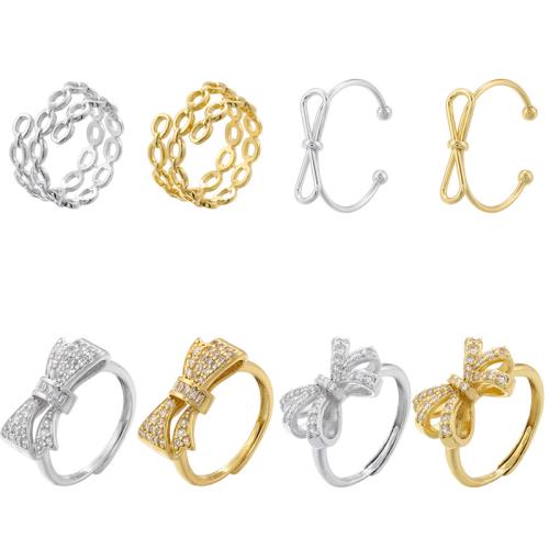 Kubieke Circonia Micro Pave Brass Ring, Messing, Strik, plated, verschillende stijlen voor de keuze & micro pave zirconia & voor vrouw, meer kleuren voor de keuze, Verkocht door PC