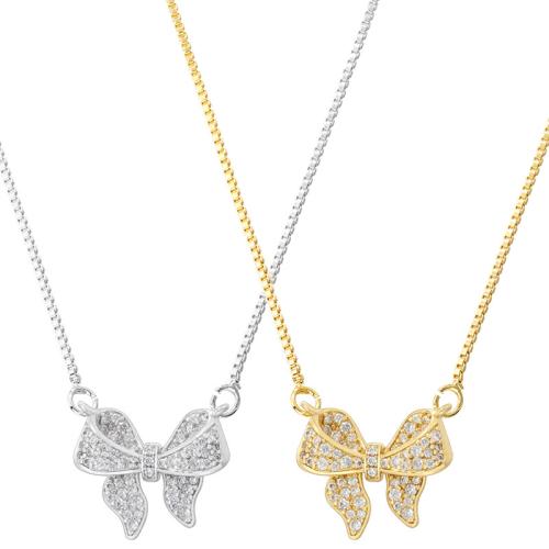 Cubic Zircon Micro Pave Brass Necklace Bowknot plated micro pave cubic zirconia & for woman Sold By PC