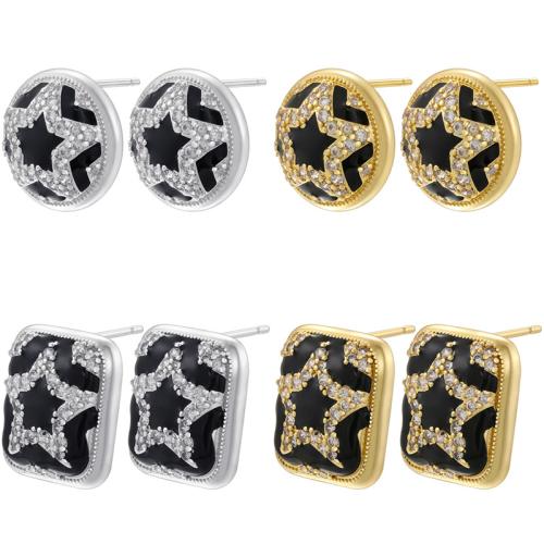 Cubic Zirconia Micro Pave Brass Earring plated & micro pave cubic zirconia & for woman & enamel Sold By Pair