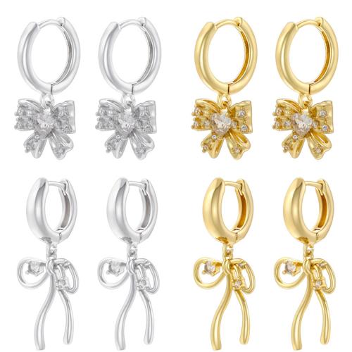 Cubic Zirconia Micro Pave Brass Earring, Bowknot, plated, different styles for choice & micro pave cubic zirconia & for woman, more colors for choice, Sold By Pair