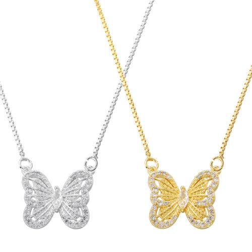 Cubic Zircon Micro Pave Brass Necklace, Butterfly, plated, micro pave cubic zirconia & for woman, more colors for choice, Sold By PC