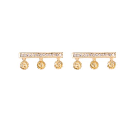 Brass Earring Stud Component, plated, DIY & different styles for choice & micro pave cubic zirconia, golden, Sold By Pair