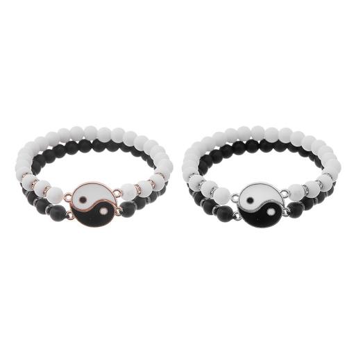 Couple Bracelet and Bangle Zinc Alloy with Abrazine Stone plated 2 pieces & Unisex & enamel white and black Sold By Set