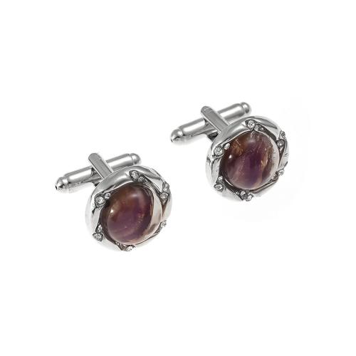 Cufflinks, Tibetan Style, with Glass, Unisex & micro pave cubic zirconia, more colors for choice, Sold By Pair