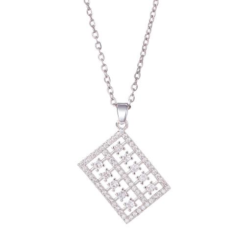 Kubický zirkon Micro vydláždit mosaz náhrdelník, s 5cm extender řetězce, módní šperky & micro vydláždit kubické zirkony & pro ženy, stříbro, Délka Cca 40 cm, Prodáno By PC