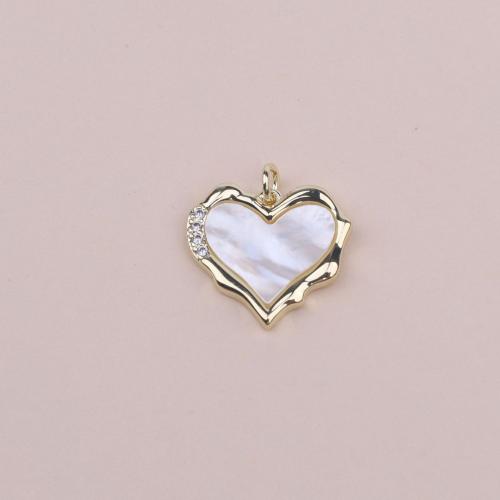 Cubic Zirconia Micro Pave Brass Pendant with Shell Heart 18K gold plated fashion jewelry & DIY & micro pave cubic zirconia white nickel lead & cadmium free Sold By PC