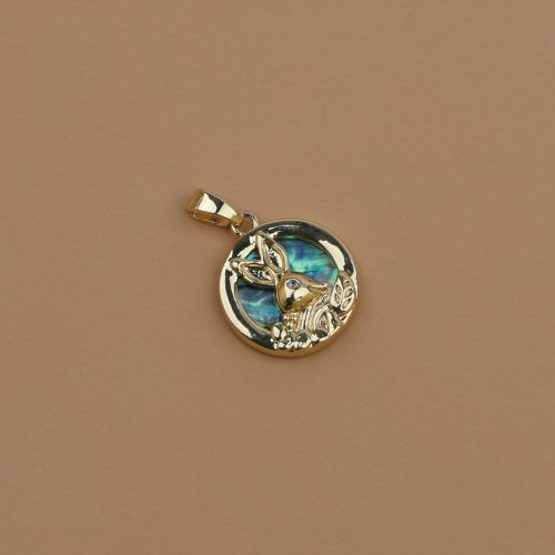 Cubic Zirconia Micro Pave Brass Pendant, with Abalone Shell, Flat Round, 18K gold plated, fashion jewelry & DIY & micro pave cubic zirconia, multi-colored, nickel, lead & cadmium free, 15x22mm, Sold By PC