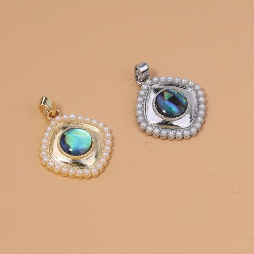 Brass Jewelry Pendants with Abalone Shell & Plastic Pearl Rhombus plated fashion jewelry & DIY nickel lead & cadmium free Sold By PC