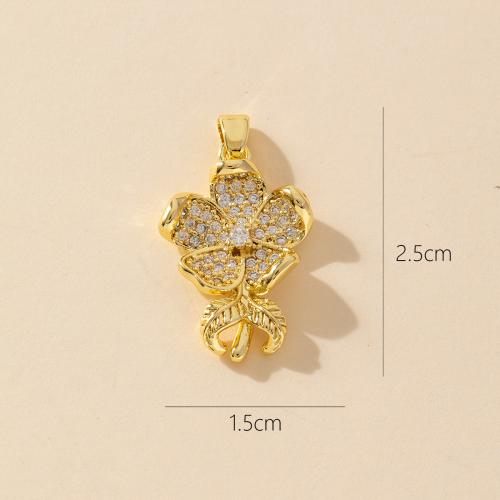 Brass Jewelry Pendants with Cubic Zirconia & Plastic Pearl Flower real gold plated fashion jewelry & DIY & enamel nickel lead & cadmium free Sold By PC