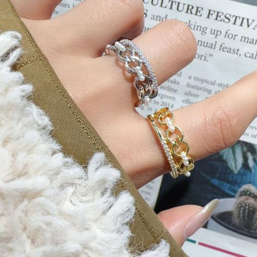 Cubic Zircon Brass Finger Ring with Cubic Zirconia & Plastic Pearl plated fashion jewelry & for woman nickel lead & cadmium free Inner Approx 18mm Sold By PC