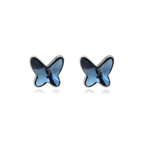 925 Sterling Silver Stud Earrings with Austrian Crystal Butterfly fashion jewelry & for woman Sold By Pair