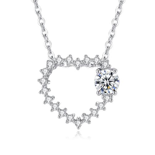 Cubic Zircon Micro Pave 925 Sterling Silver Necklace, with Moissanite, with 5cm extender chain, Heart, fashion jewelry & micro pave cubic zirconia & for woman, Length:Approx 40 cm, Sold By PC