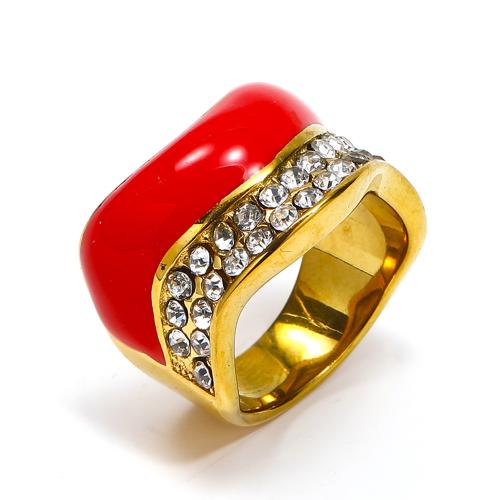 Cyrkonia stali nierdzewnej Ring Finger, Stal nierdzewna 304, biżuteria moda & różnej wielkości do wyboru & mikro utorować cyrkonia & dla kobiety & emalia, dostępnych więcej kolorów, sprzedane przez PC