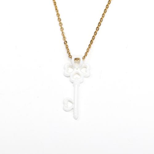Edelstahl Schmuck Halskette, 304 Edelstahl, mit Porzellan, Schlüssel, Modeschmuck & für Frau, weiß, 15x36mm, Länge:ca. 45 cm, verkauft von PC