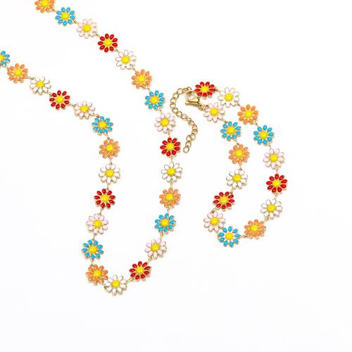 Enamel Stainless Steel Jewelry Set, bracelet & necklace, 304 Stainless Steel, Flower, Vacuum Ion Plating, fashion jewelry & different styles for choice & for woman, more colors for choice, Sold By PC