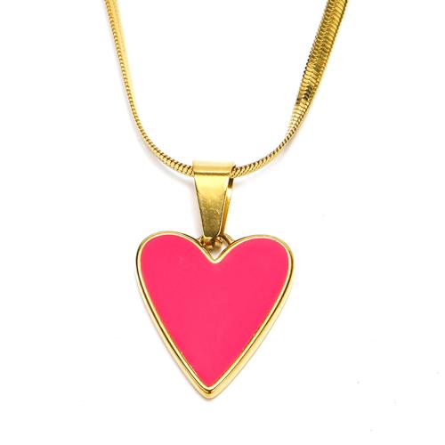 Stainless Steel Jewelry Necklace 304 Stainless Steel Heart Vacuum Ion Plating fashion jewelry & for woman & enamel Length Approx 45 cm Sold By PC