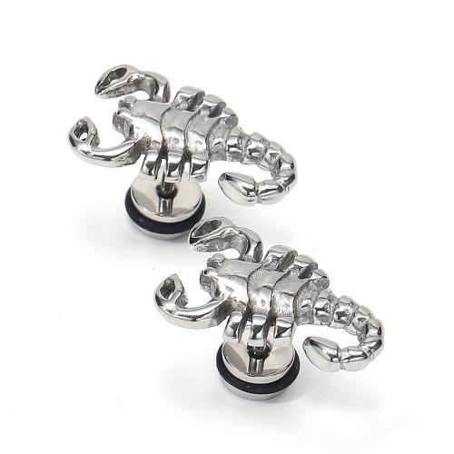 Stainless Steel Stud Earrings, 304 Stainless Steel, Scorpion, punk style & for man, original color, Sold By Pair