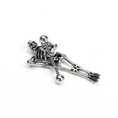 Stainless Steel Ear Piercing Jewelry, 304 Stainless Steel, Skull, punk style & for man, original color, 21x34mm, Sold By PC