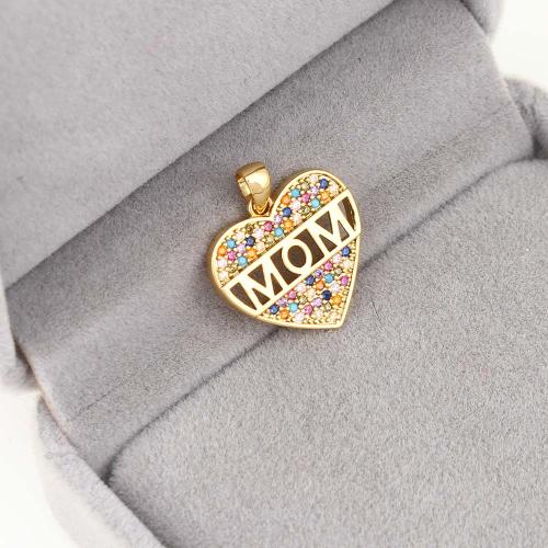 Cubic Zirconia Micro Pave Brass Pendant, Heart, gold color plated, DIY & micro pave cubic zirconia, mixed colors, nickel, lead & cadmium free, 18.20x17.30x2.10mm, Sold By PC