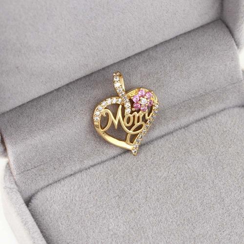 Cubic Zirconia Micro Pave Brass Pendant, Heart, gold color plated, DIY & micro pave cubic zirconia, nickel, lead & cadmium free, 22.50x16.90x4.90mm, Sold By PC